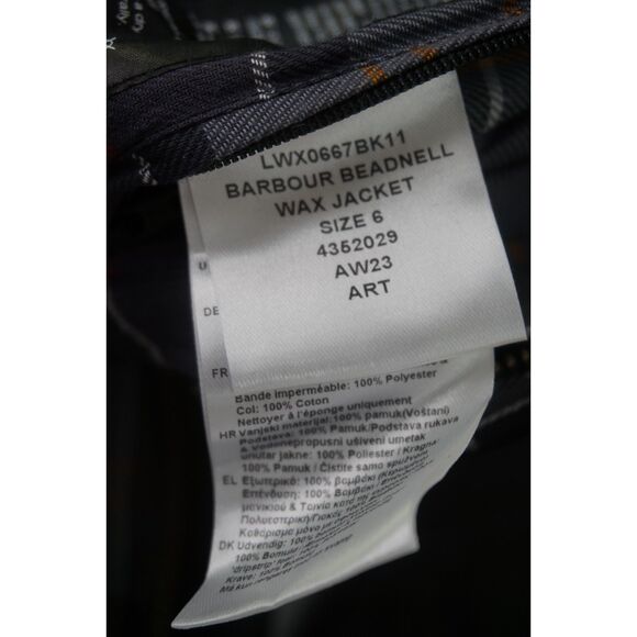 Barbour Women's Black Beadnell Water Resistant Waxed Cotton Wax Jacket Size 2 US - Picture 5 of 7